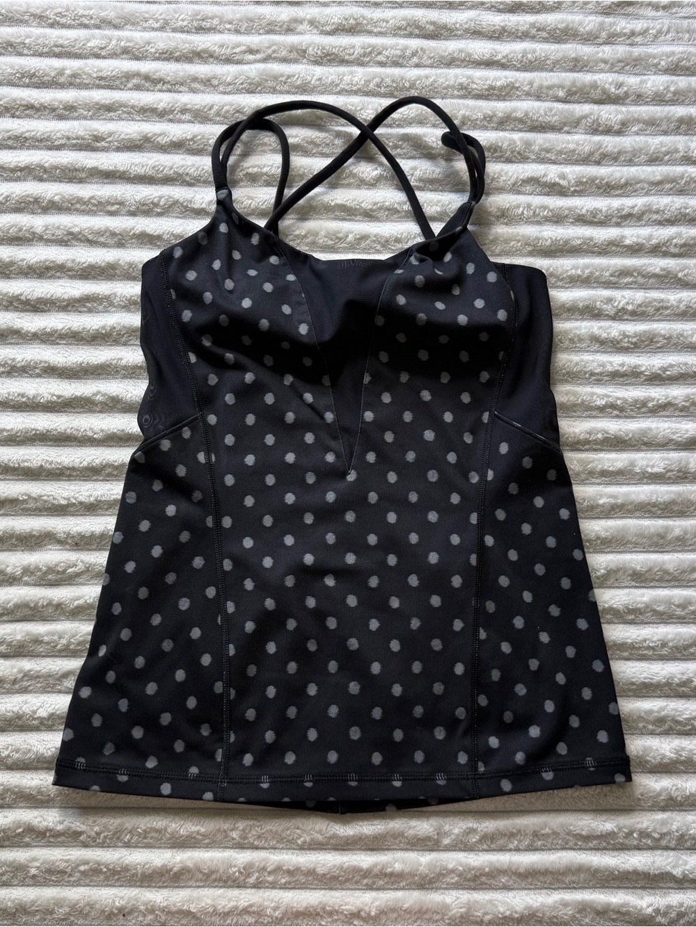Lululemon Black Dot Tankini Top C Cup Size 8 Built-In Bra Spaghetti